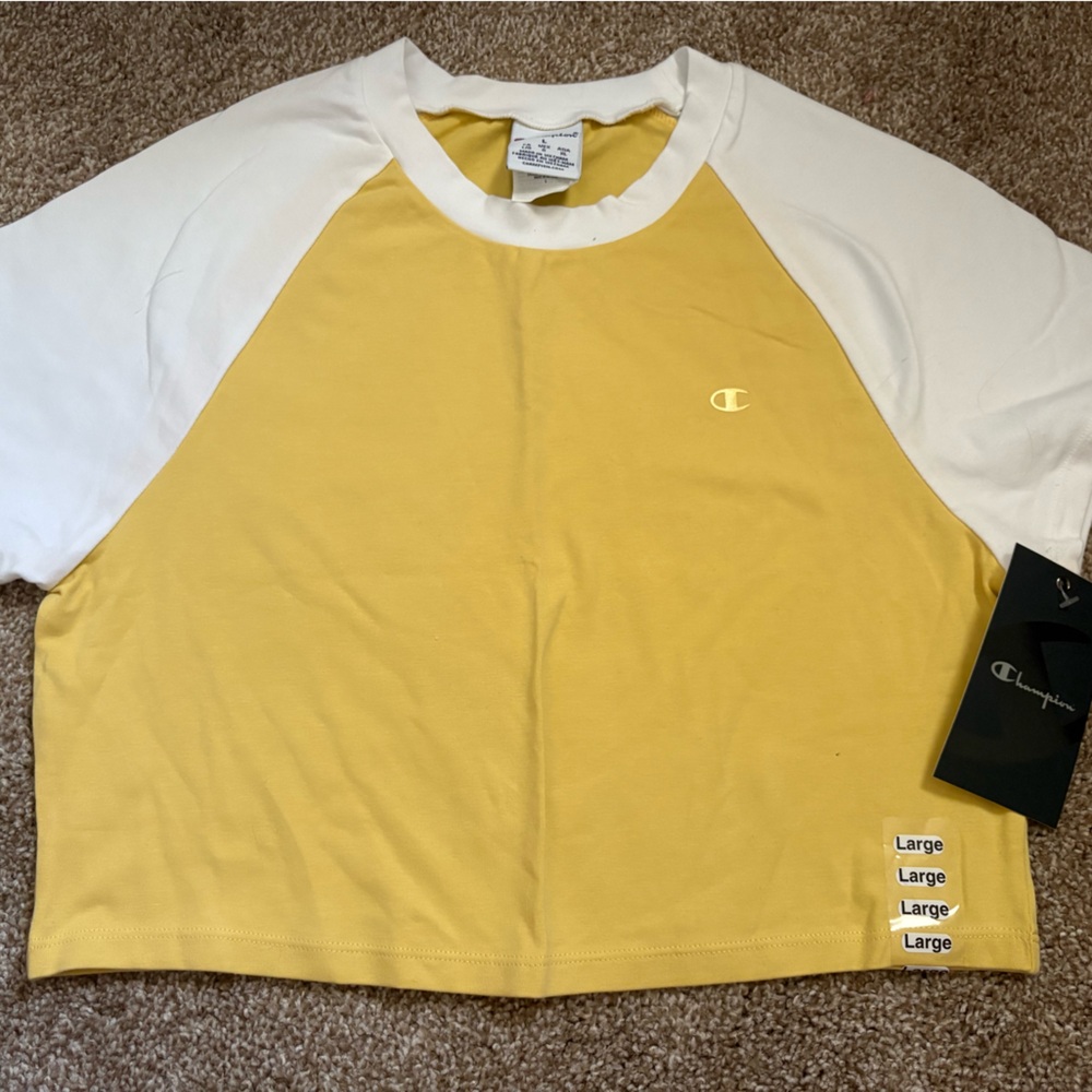 Champion Yellow and White Athletic Ringer Tee